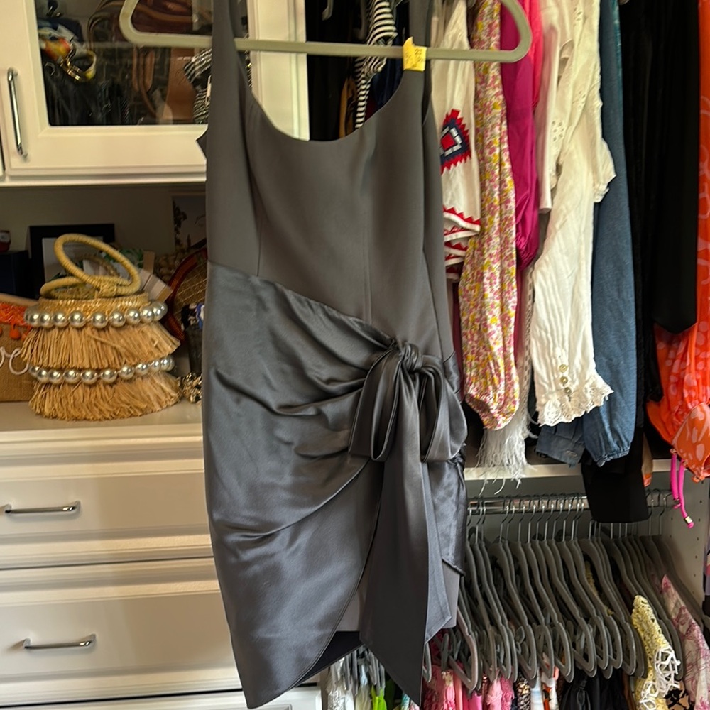 Cinq a Sept Gray Ruched Tie Front Mini Dress